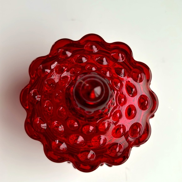 FENTON Ruby Red Hobnail Glass Candy Dish Vanity Jar & Lid PRISTINE - Picture 8 of 12